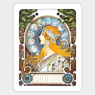 Zodiac & Woman Wearing Crown & Necklace 1896 Alphonse Marie Mucha Sticker